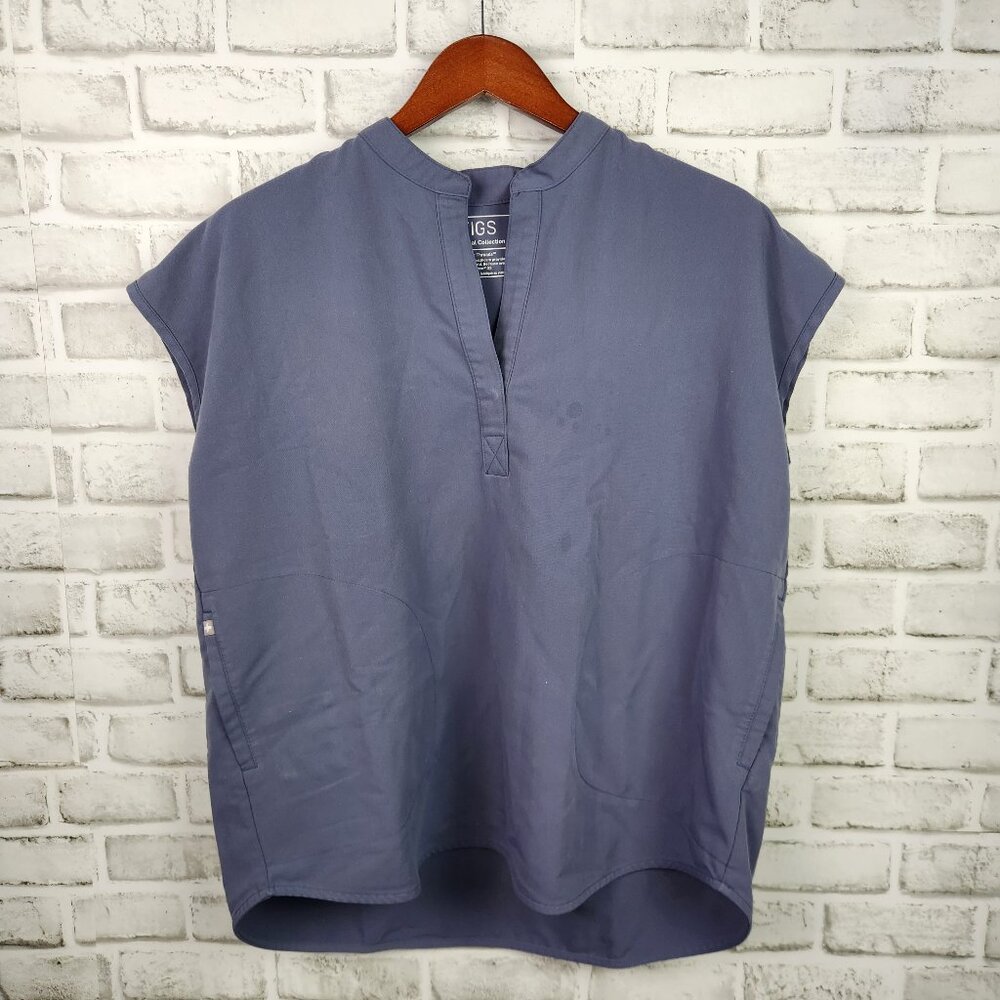 Figs Rafaela Oversized Scrubs Womens Medium Gray Blue Top Casual Mandarin Collar - Picture 2 of 8